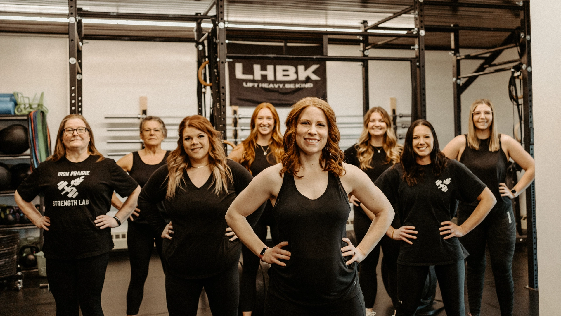 Interior view of Lhbk fitness studio at Iron Prairie Strength Lab in Moosomin, SK, featuring gym equipment and workout space.
