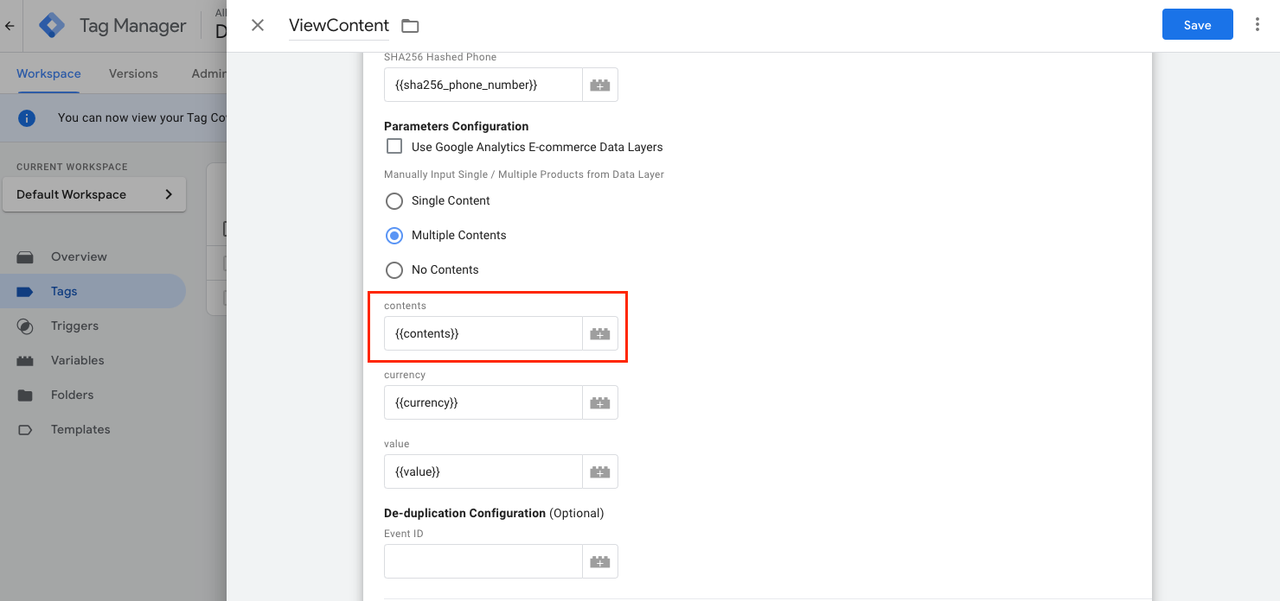 Google Tag Manager - View Contents