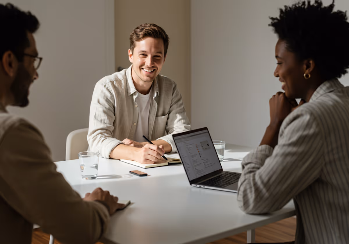 3 mensen overleggen over de visie van Carrièrebrug