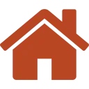 Simple brown house icon with a chimney.