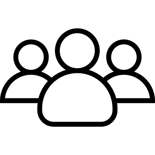 Icon of three outlined user figures representing a group of people.