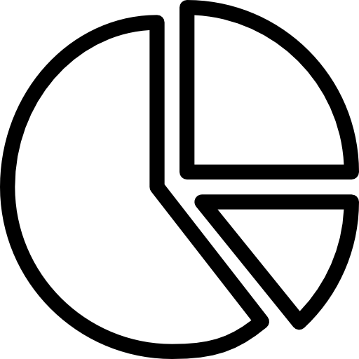Black and white pie chart icon with four segments, one segment separated.