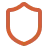 Orange shield icon with a curved design.