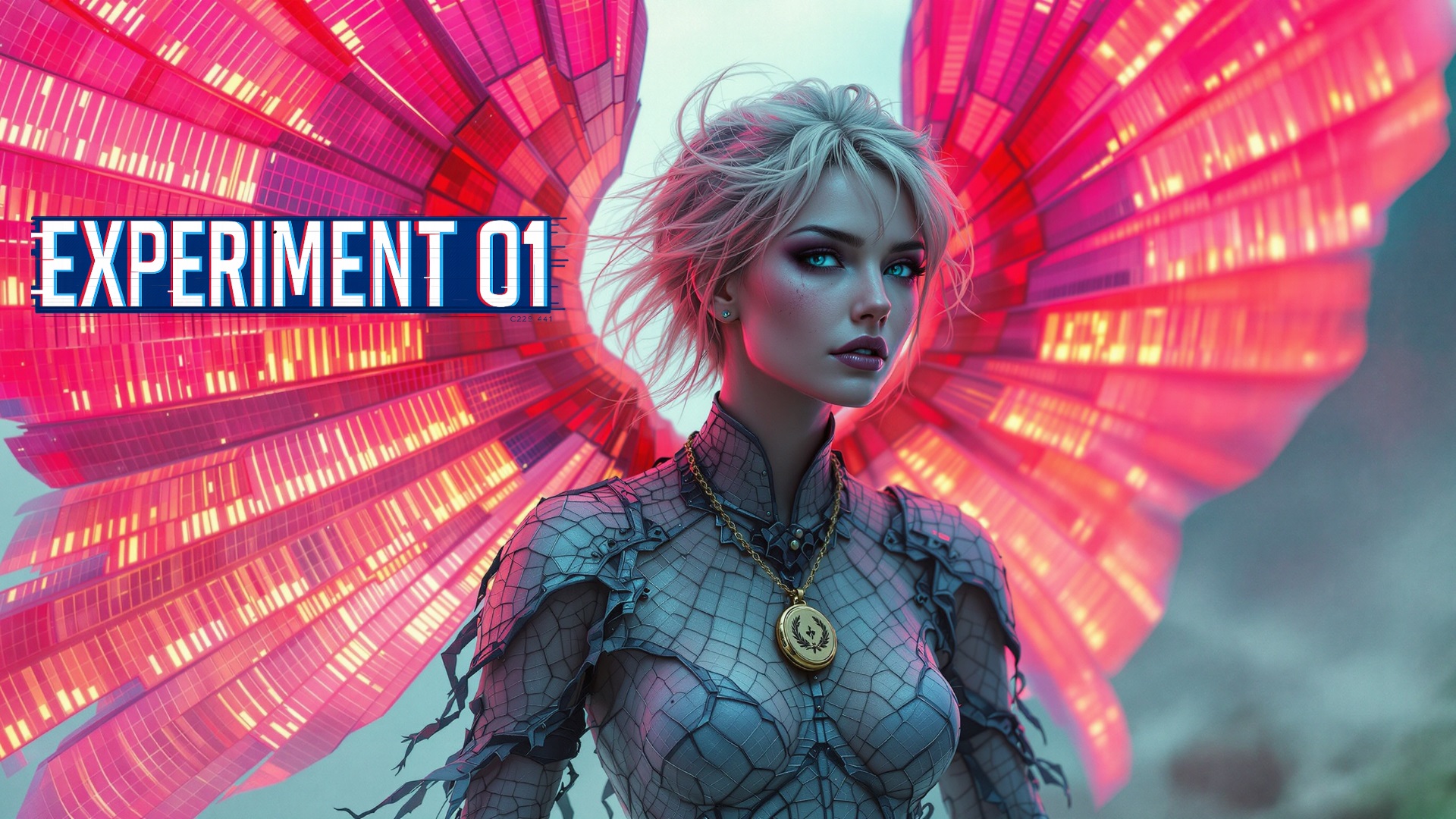 Image of a cybernetic fairy and the text "EXPERIMENT 01"