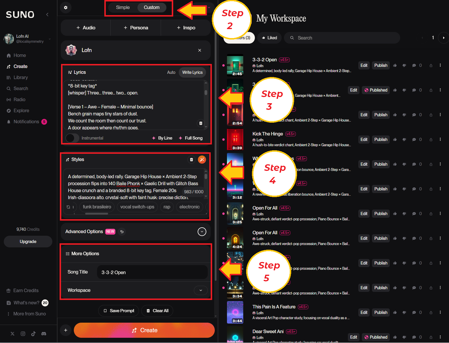 A scene of the NightCafe website showing the four steps in the UI