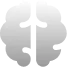 Gray stylized brain icon divided into left and right hemispheres.