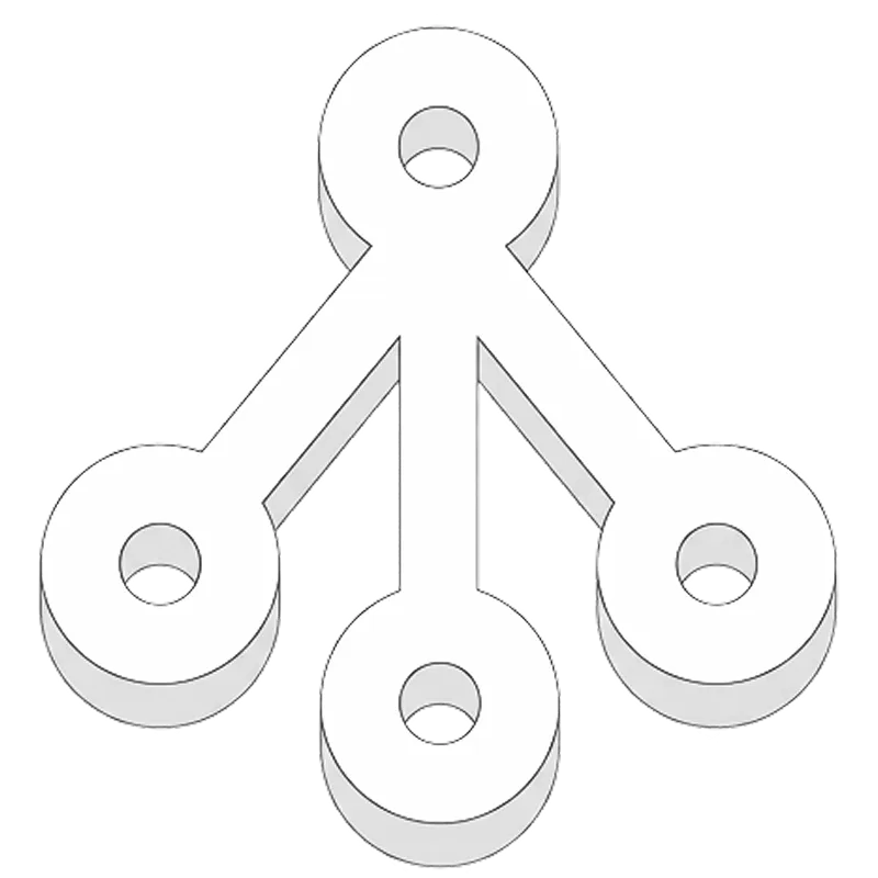 Three-dimensional network diagram with four circular nodes connected by three straight lines in a branching pattern.