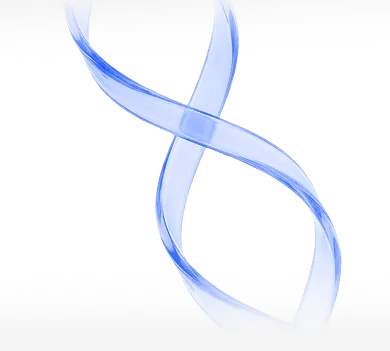Blue translucent ribbon twisted in a helix shape on a white background.