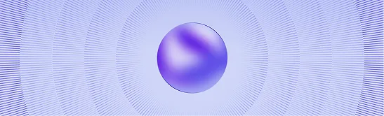 Purple spherical object centered against a background of radiating blue concentric circles and lines.