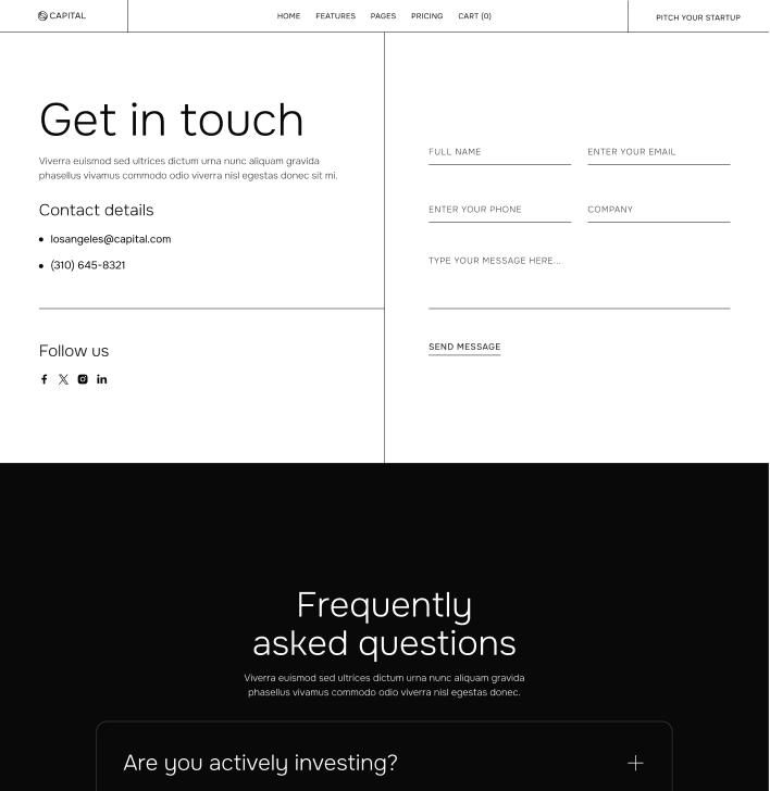 Capital - Contact Main Page - Venture Capital Webflow Template | Brix Templates