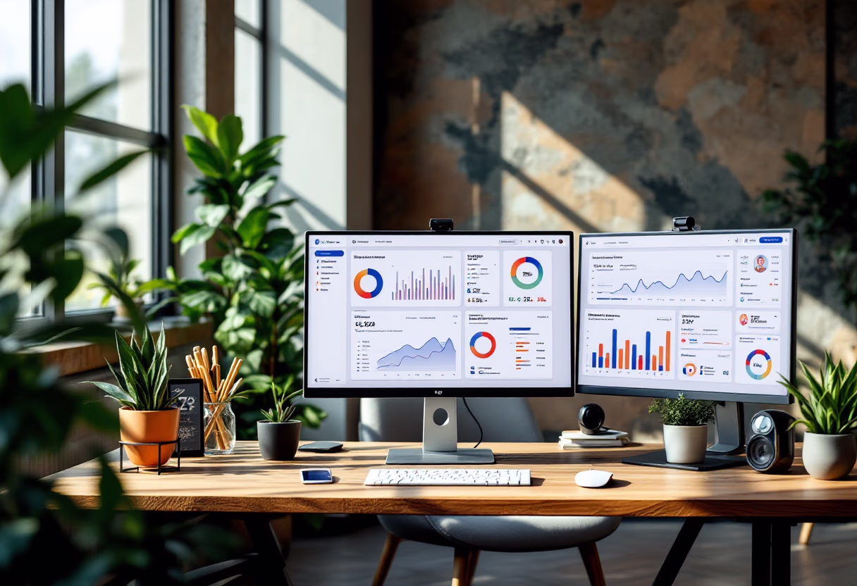 image of computer screens with data dashboards
