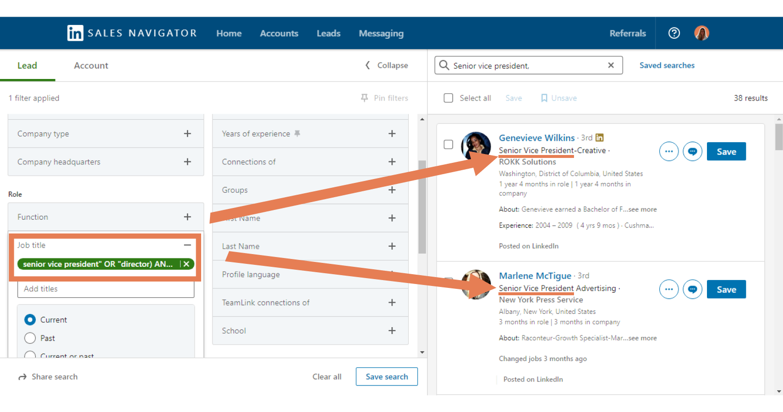 Use "OR" for your boolean search on Sales navigator