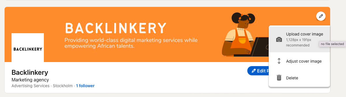 Upload cover image on your LinkedIn page business