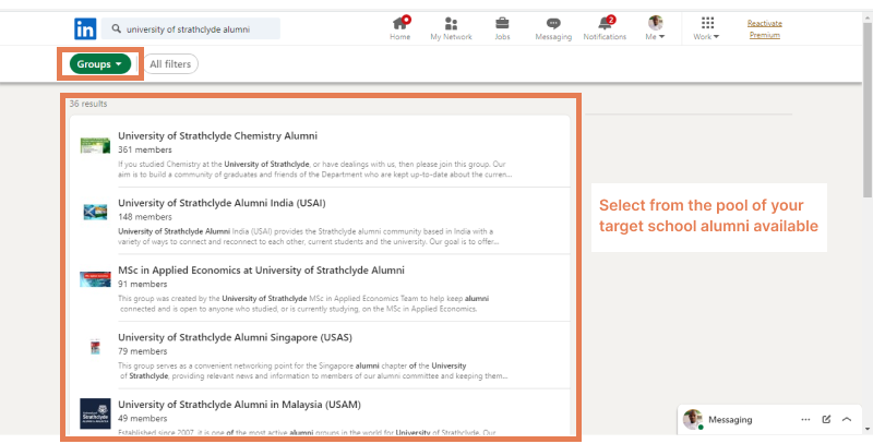 Find alumni from LinkedIn group