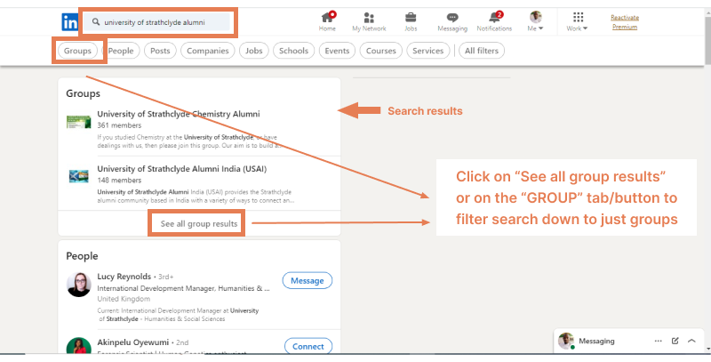 SEARCH FOR ALUMINI FROM A GROUP