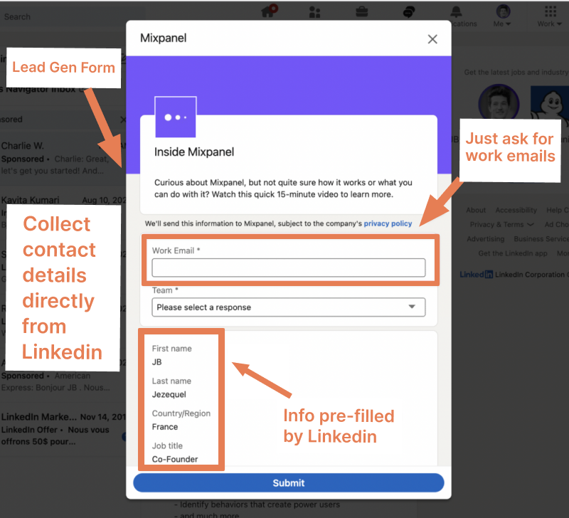 Lead gen forms ads on LinkedIn