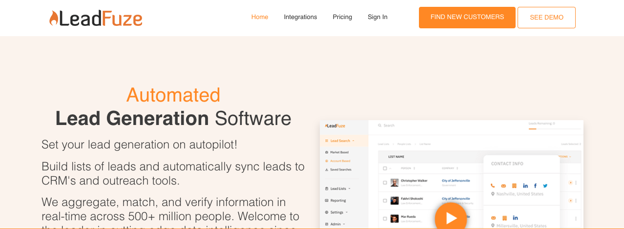 leadFuze homepage