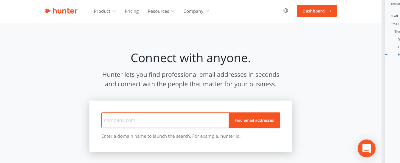 Hunter.io homepage