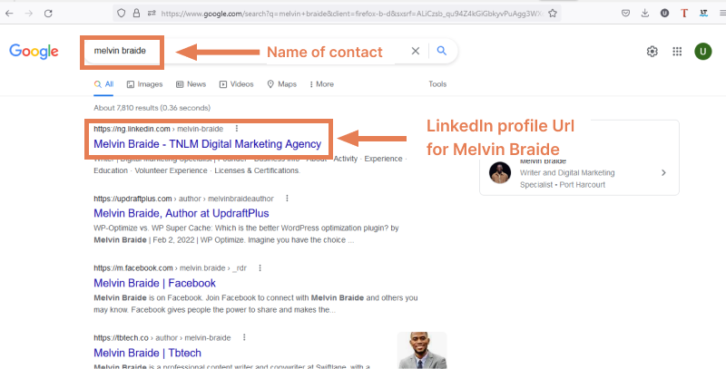 Find linkedin profile from a google search