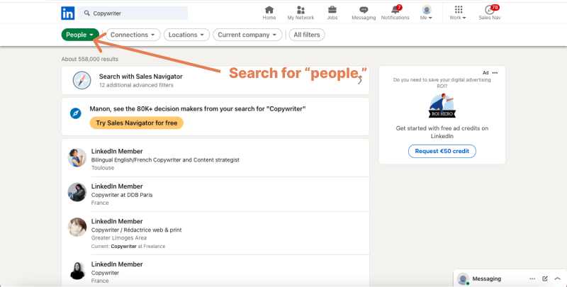 Get a list of peoples from a LinkedIn search