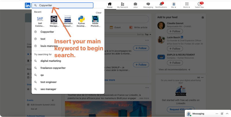type a keyword on LinkedIn search bar 