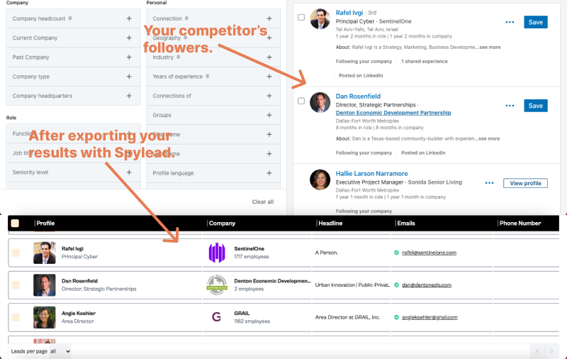 extract followers and get their emails on Linkedin using spylead