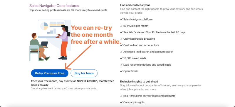 Get sales navigator for free for 30 days
