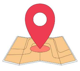 A map with a big red position logo on it