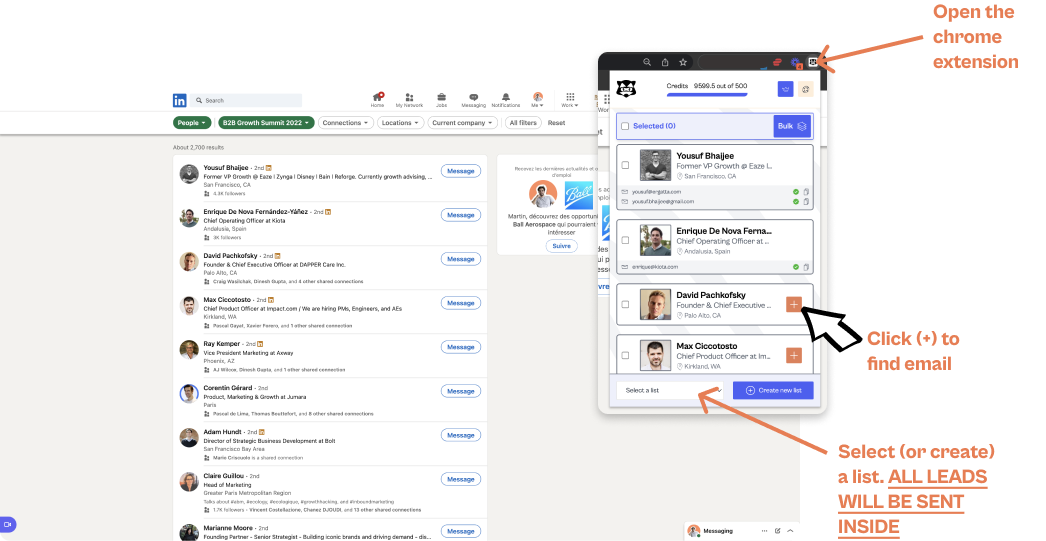 Find attendees emails on LinkedIn