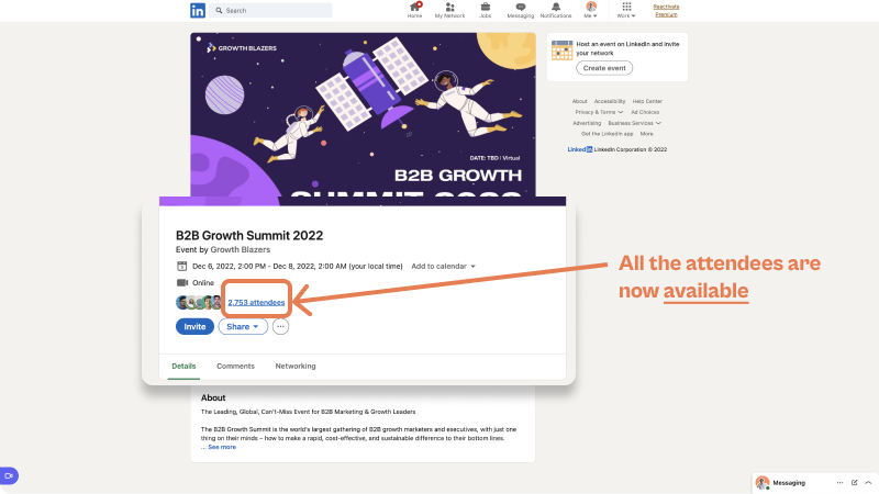 find event attendees email on LinkedIn