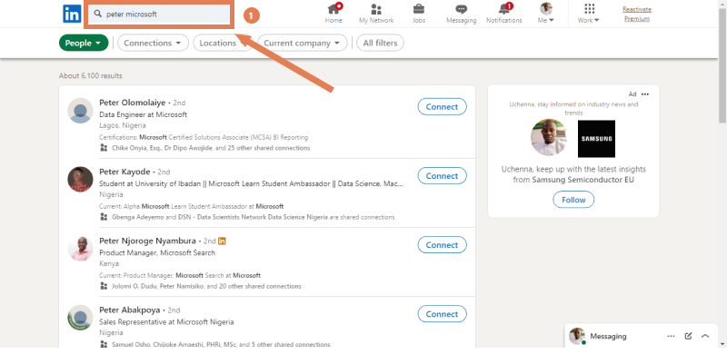 make a search on linkedin
