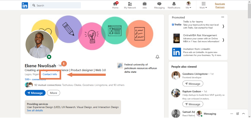 click contact info linkedin