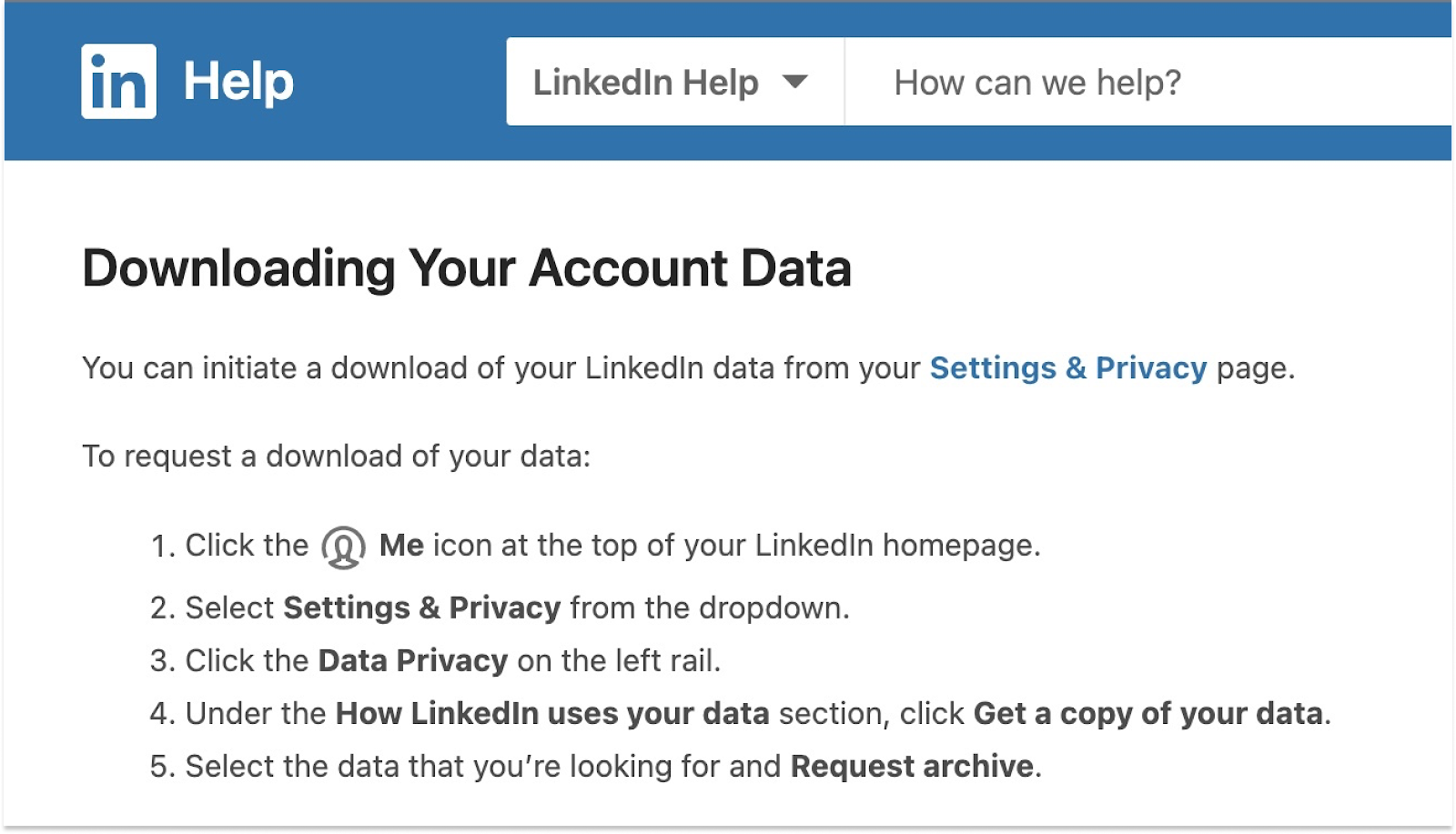 download your account data on LinkedIn