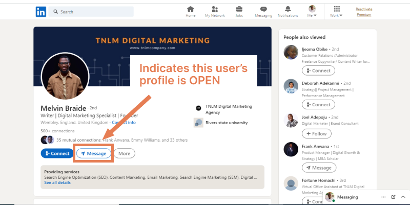 Target open profile on LinkedIn