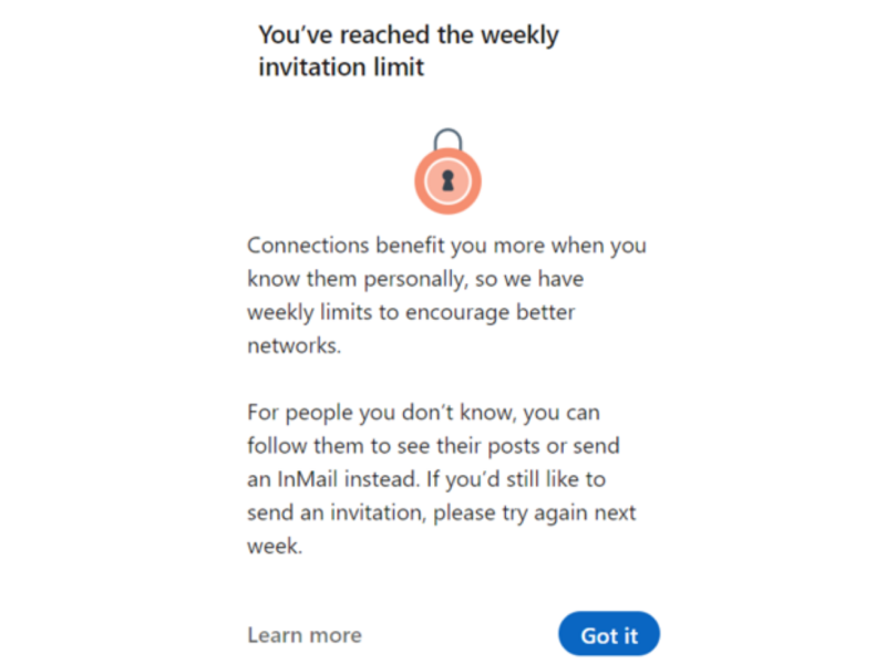 Weekly invitation limits on LinkedIn