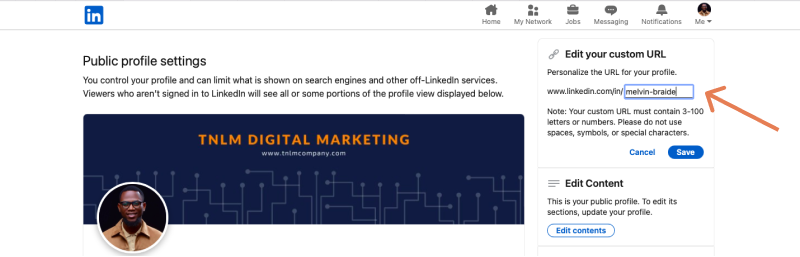 Edit button to personalize linkedin url profile