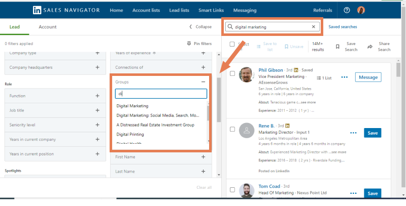 How to find LinkedIn group on sales navigator