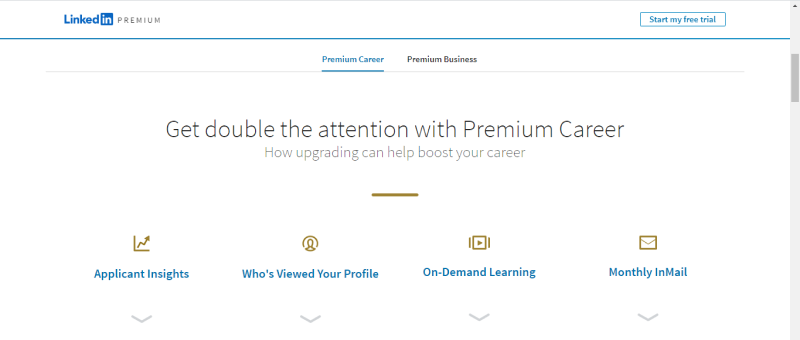 LinkedIn premium career homepage