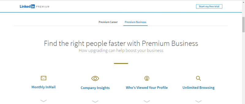LinkedIn premium business homepage