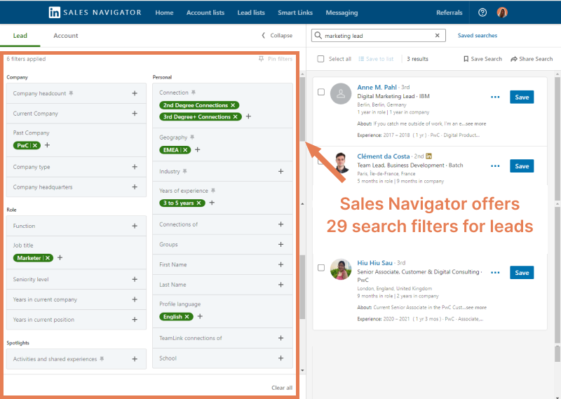 Apply filter on LinkedIn Sales Navigator