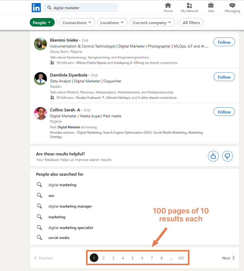 Perform a search on LinkedIn