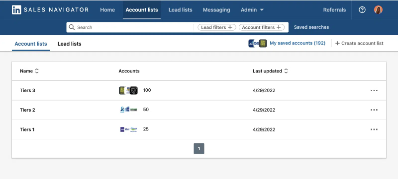 Sales navigator account list