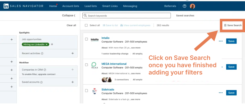 save a search on LinkedIn