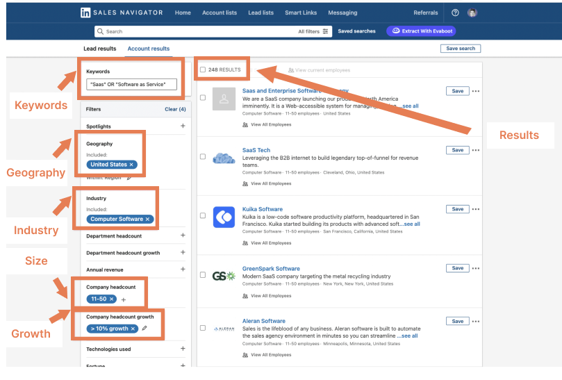 Make a search on LinkedIn sales navigator