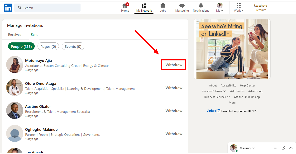 withdraw invites on LinkedIn