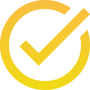 A vector illustration of a checkmark tick with a circle round it, in yellow and orange.