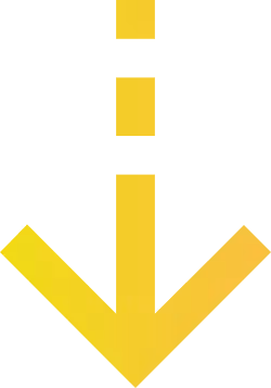 A vector illustration of an arrow pointing downwards with a dashed spine, in yellow and orange.