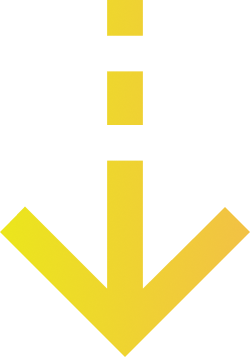 A vector illustration of an arrow pointing downwards with a dashed spine, in yellow and orange.