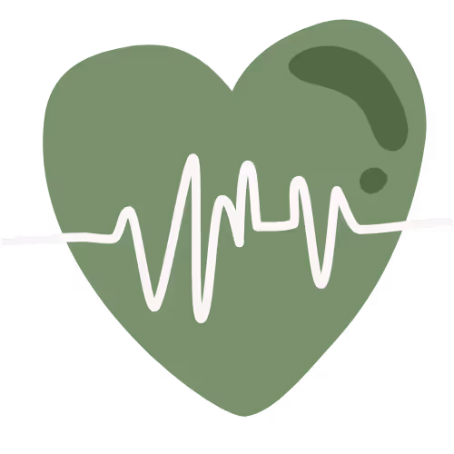 An illustration of a green heart with a white, heart-monitor-style line through it.