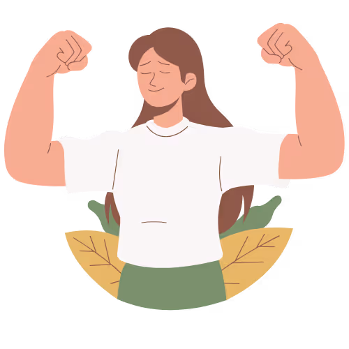 An illustration of a woman wearing a white t-shirt, showing off her bicep muscles.